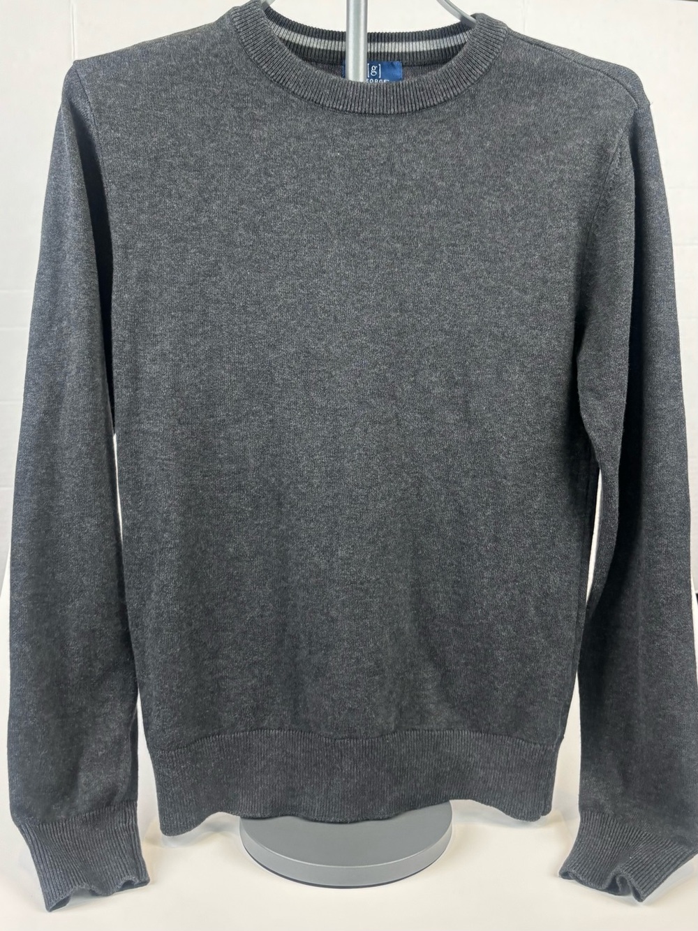 George Classic Charcoal Grey Cotton Blend Knit Crewneck Sweater - Size XS